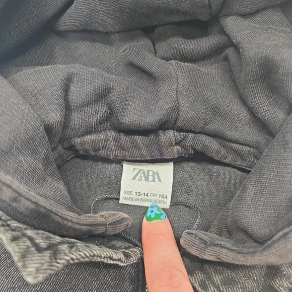 Zara Boys Black Acid Wash Hooded Denim Jacket Full Zip Size 13-14 164cm - Picture 4 of 4